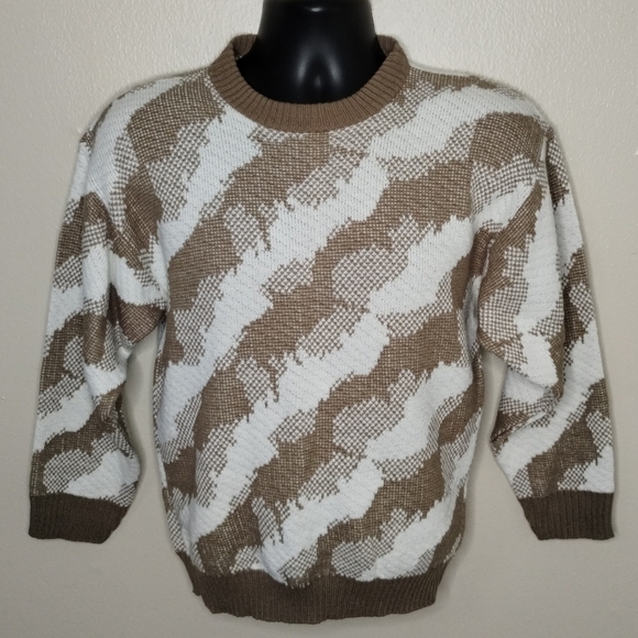 VINTAGE 80s La Vista Men's Medium Sweater Crew Neck Pullover Brown Acrylic USA - Picture 1 of 7